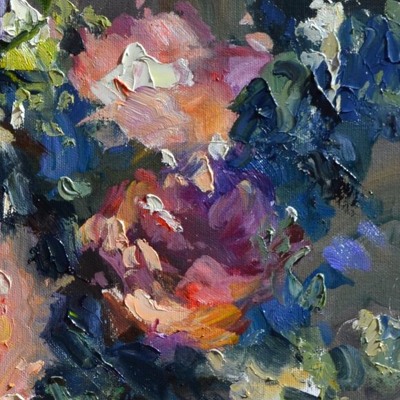 HYDRANGEAS AND ROSES | Oil on Canvas Painting - Picture 9 of 11